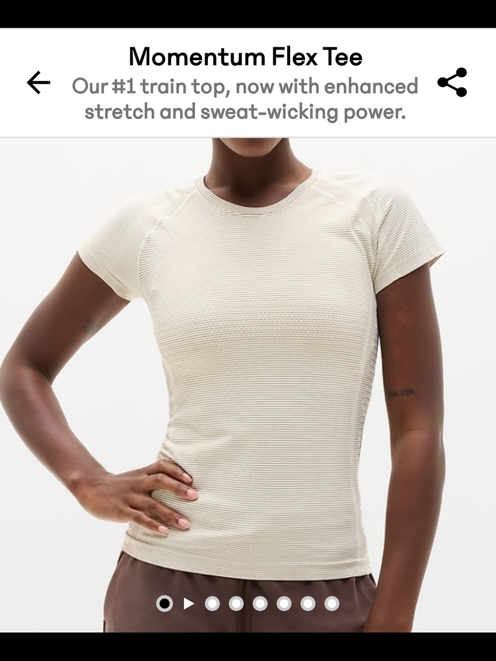 Athleta Cream And Brown Striped Momentum Flex Tee. NWT Size M